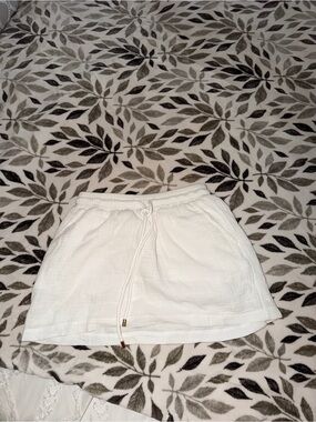 White linen Drawstring Mini Skirt